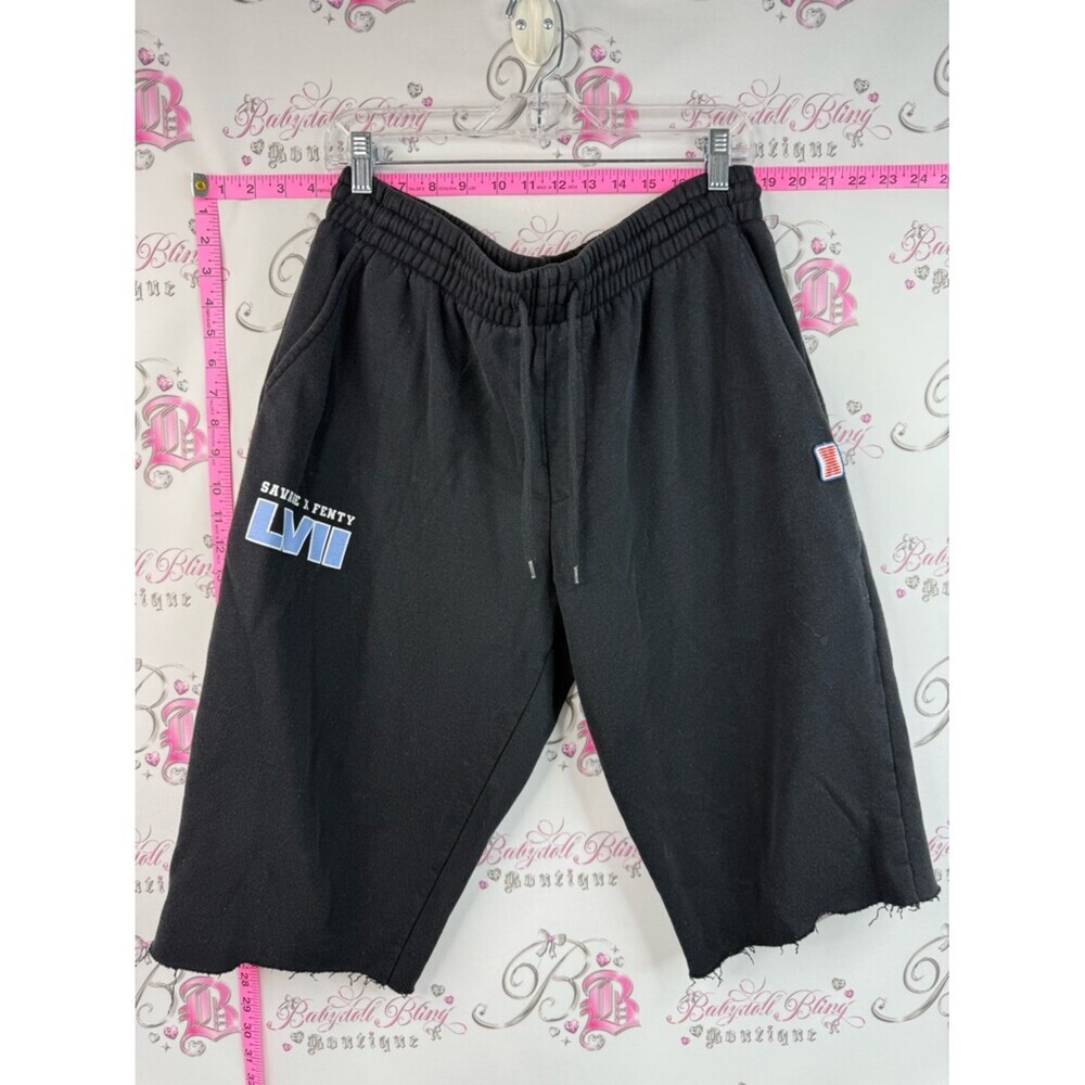 Savage X Fenty Rihanna shorts Black Athletic LVII Super Bowl Drawstring Shorts